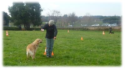 Elena e Zoe impegnate nella staffetta di conduzione al guinzaglio